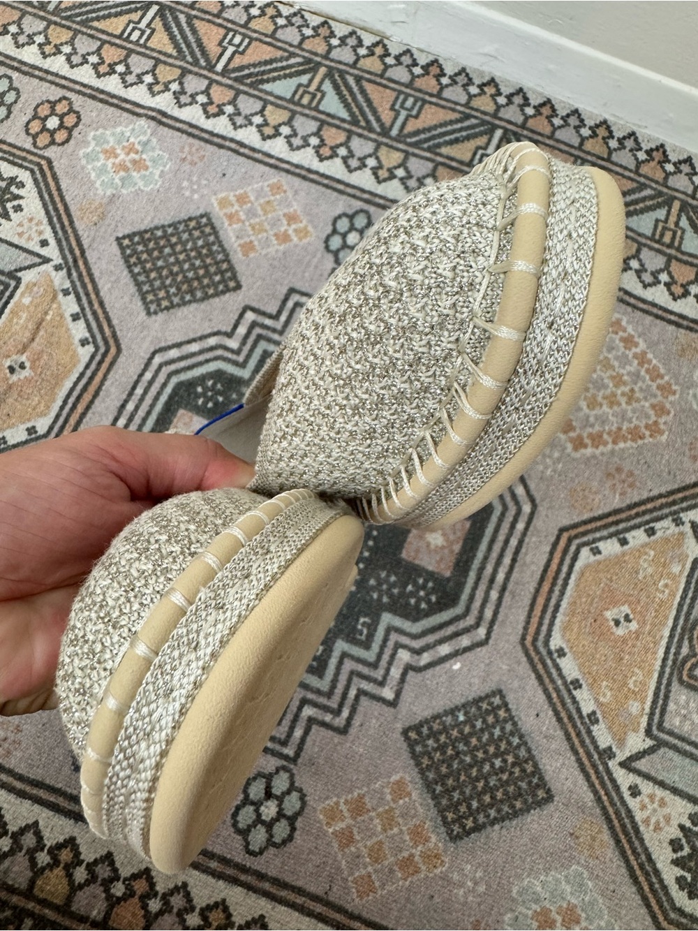 Rothy’s New The Espadrille Diamond Metallic Flat Slip-on Knit Shoes size 7.5 - Picture 6 of 14